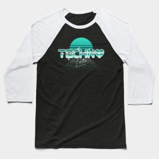 TECHNO  - Synthwave Heart Grid (Teal) Baseball T-Shirt